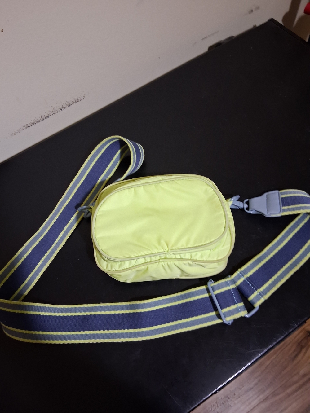 aerie Neon Yellow Crossbody Bag with Blue-Striped Adjustable Strap